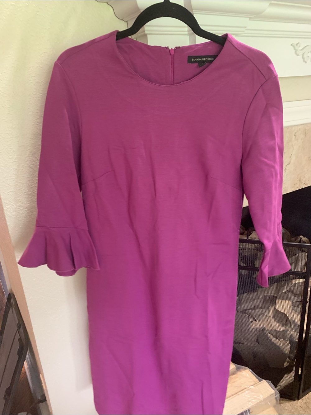 Banana Republic Magenta Ruffle-Sleeve Midi Dress